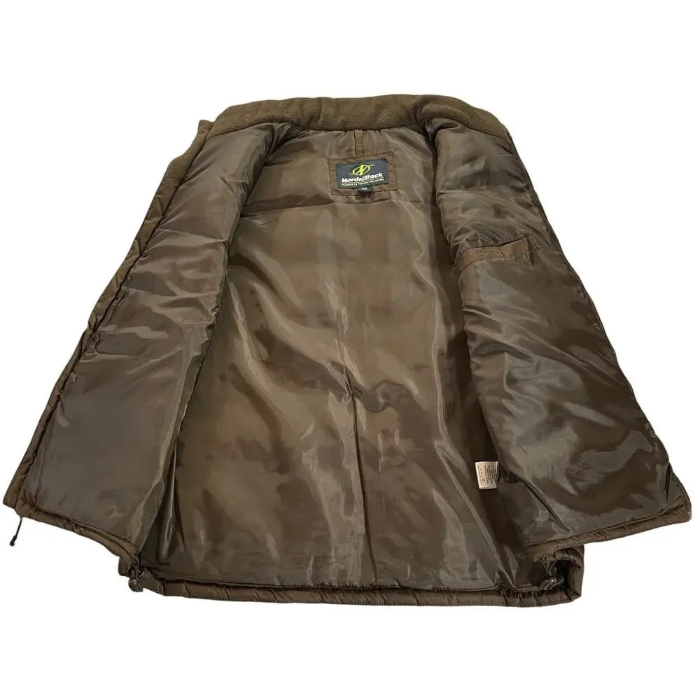 NordicTrack Puffer Vest Men's L Brown Full Zip Media Pocket Insulated Quilted